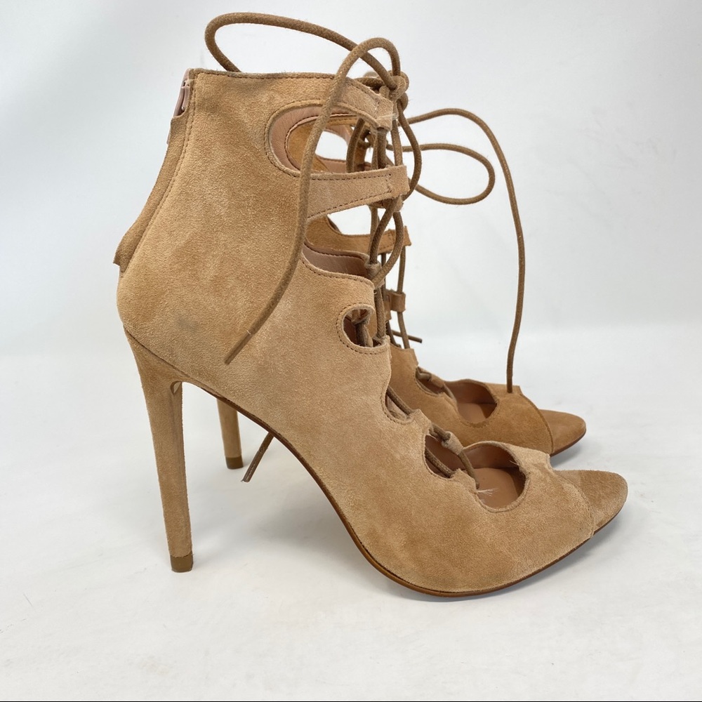 Office London Parisian Lace-Up Ghillie Sandal Nude Kid Suede Euro Size 36